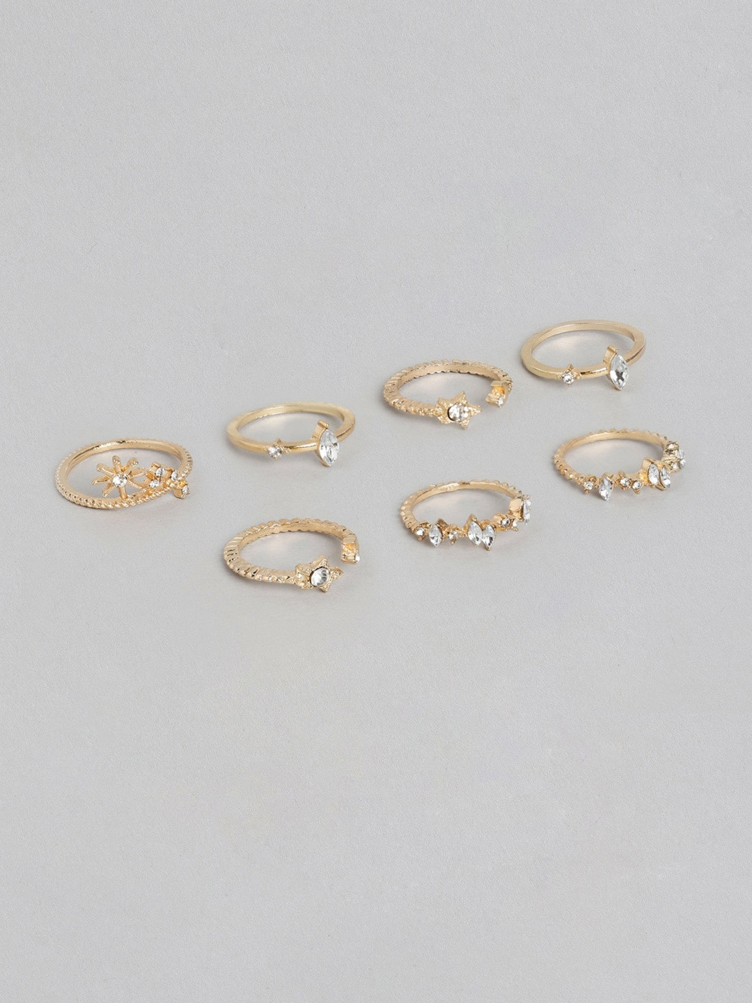 Jewels Galaxy Set Of 7 Gold-Plated Stone-Studded Finger Rings