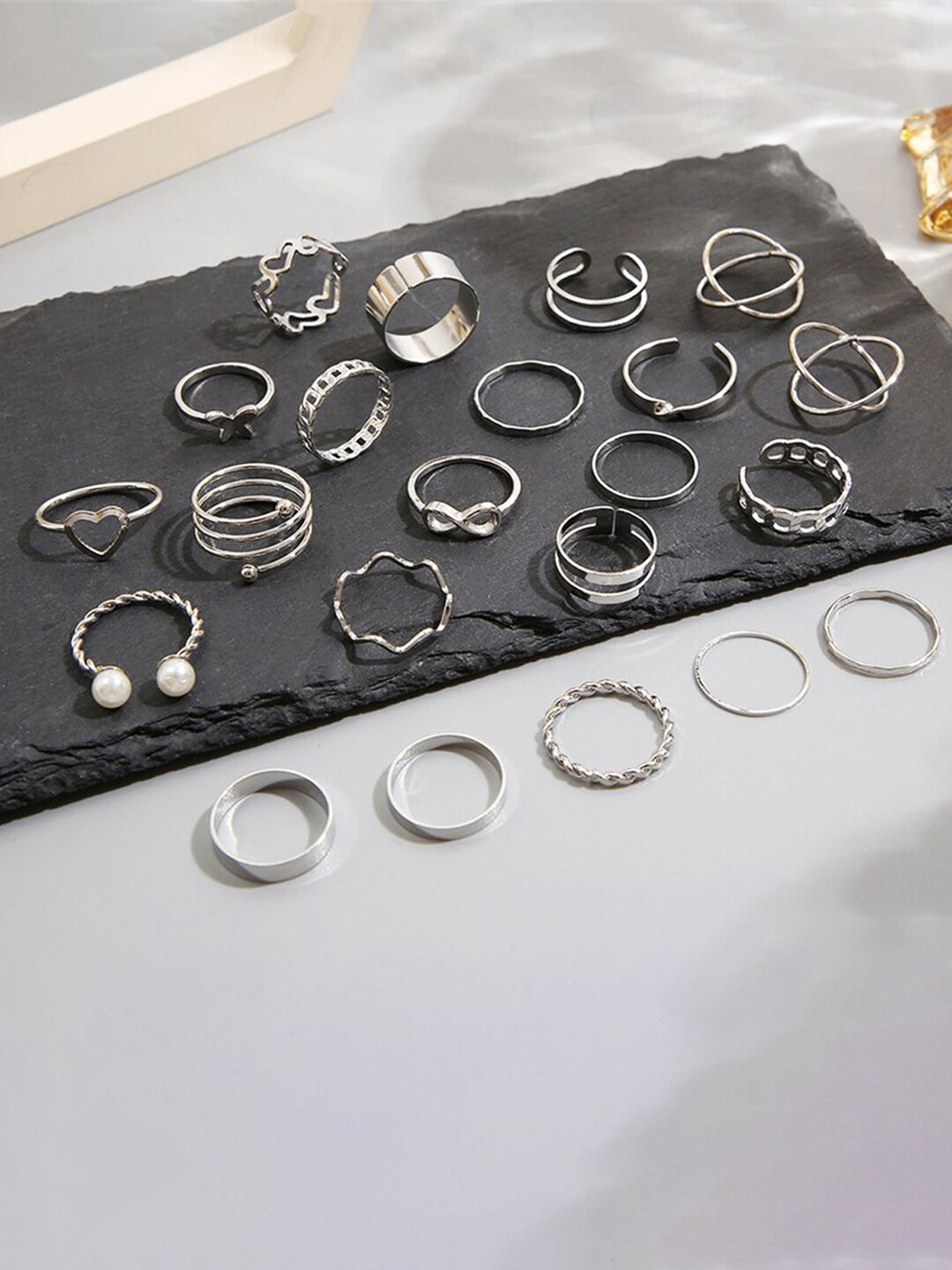 Jewels Galaxy Set Of 23 Silver-Plated Stone-Studded Stackable Finger Rings