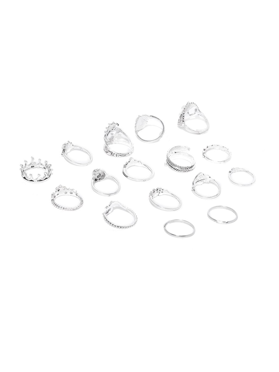 Jewels Galaxy Set Of 16 Silver-Plated Oxidized Finger Rings