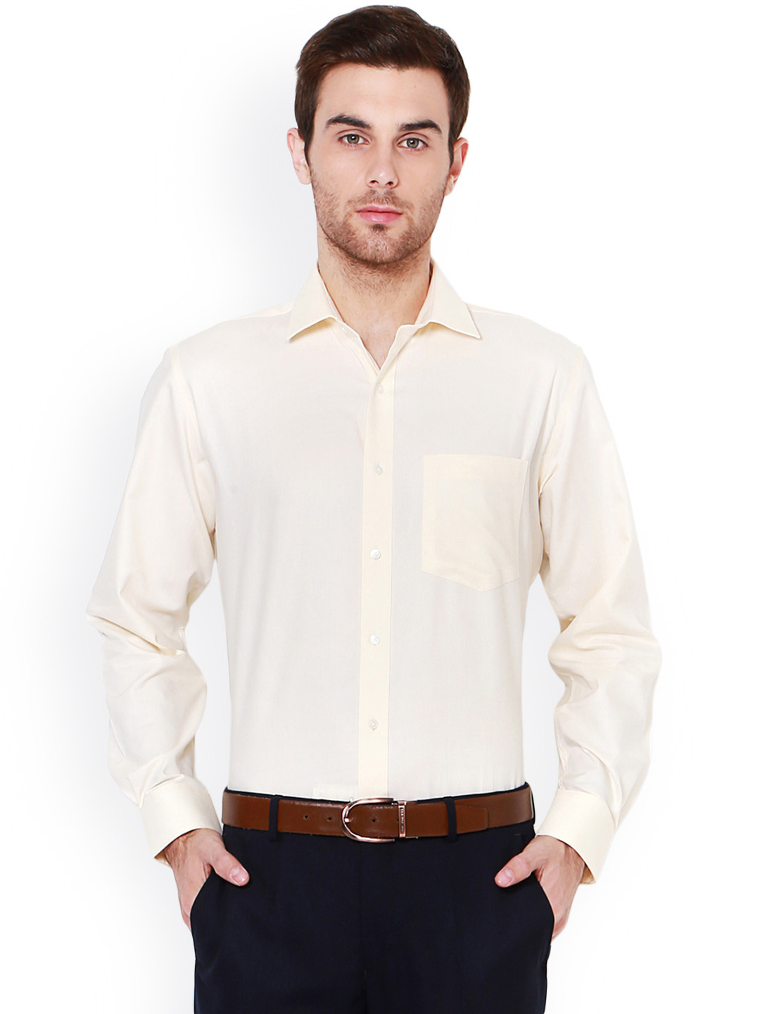 Van Heusen Men Cream-Coloured Regular Fit Self Design Formal Shirt