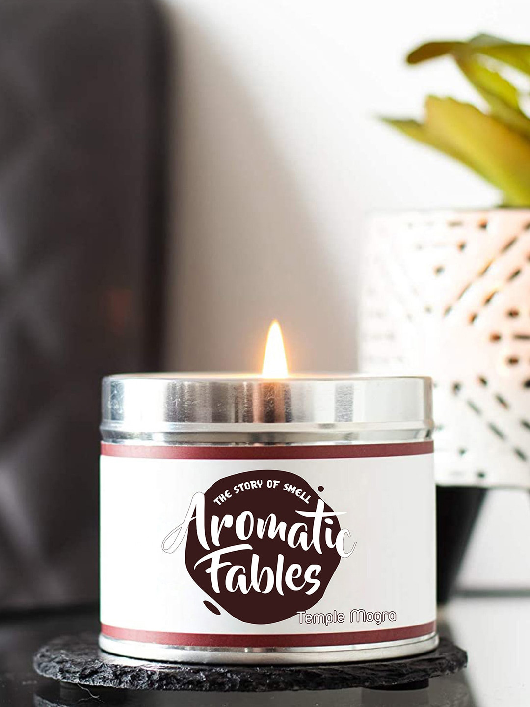 Aromatic Fables Tin Jar Candle Scented 1 Wick Temple Mogra Solid Round Regular Candles