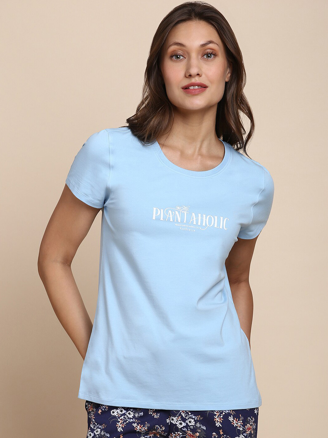 Van Heusen Women Cotton Graphic Print Round Neck Lounge T-Shirt Breathable Fabric
