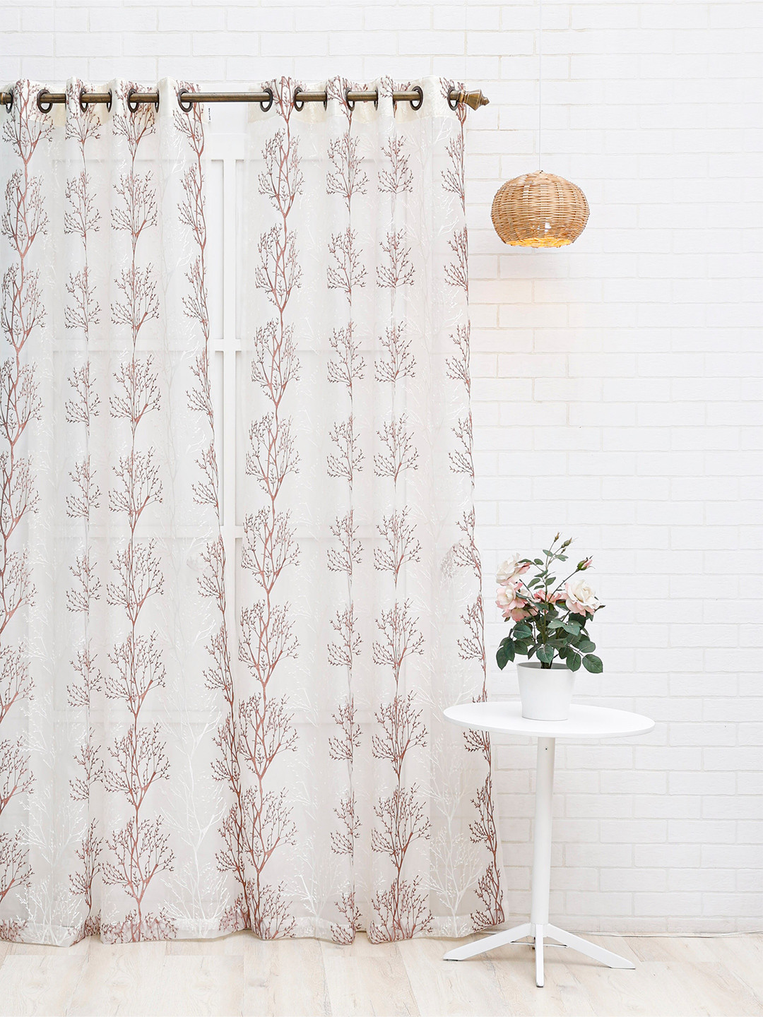 Ariana White & Pink Floral Sheer Door Curtain