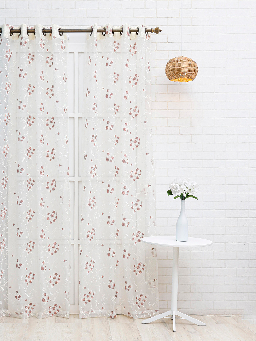 Ariana White & Pink Floral Sheer Long Door Curtain