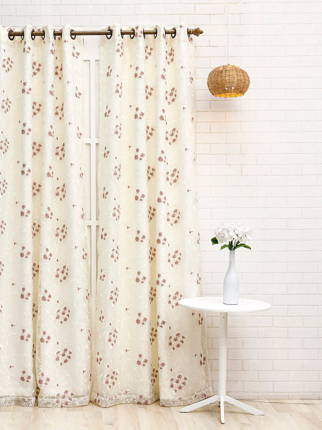 Ariana White & Pink Floral Black Out Long Door Curtain