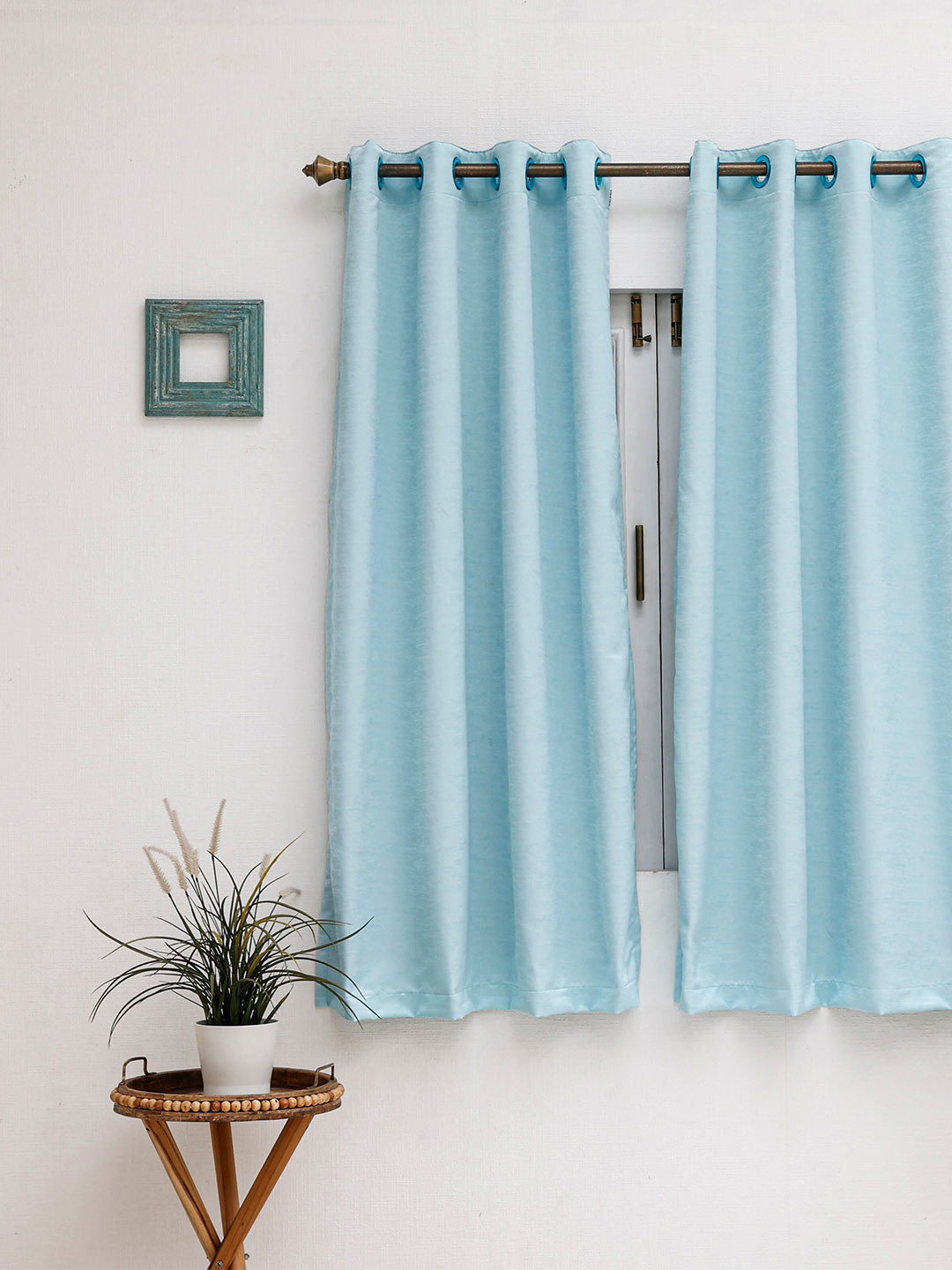 Ariana Turquoise Blue Textured Black Out Window Curtain