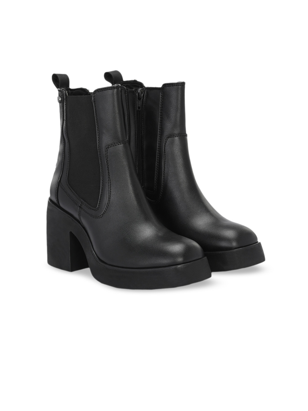 Delize Women Square Toe Mid Top Leather Platform Heel Regular Boots