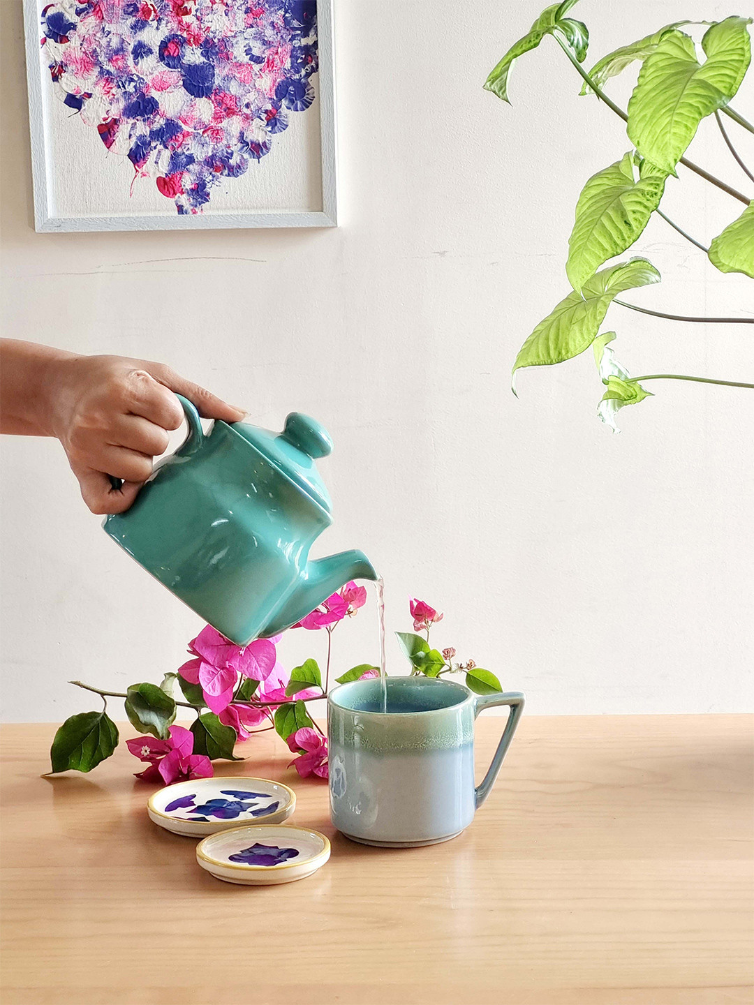 Folkstorys Devender Name Personalised Blue Textured Ceramic Microwave Safe Mug-300ml