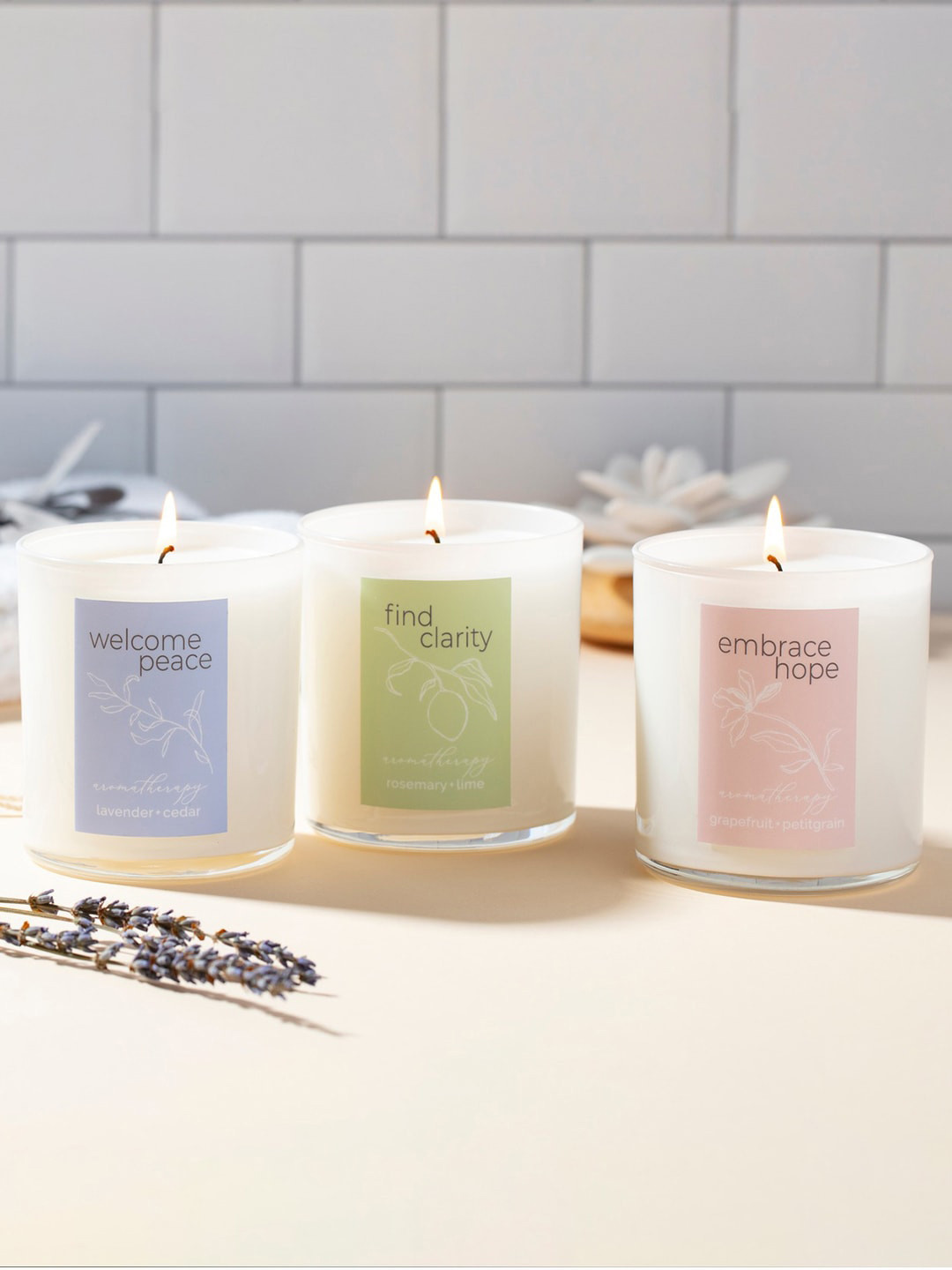 Aromatic Fables Be Well 3Pcs Grapefruit, Lavender and Rosemarry Solid Jar Candles