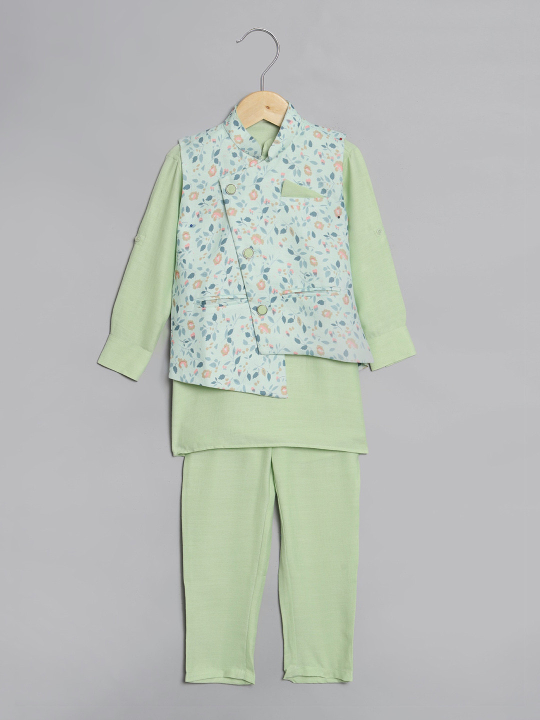 Readiprint Boys Mandarin Collar Long Sleeve Cotton Kurta Set With Jacket