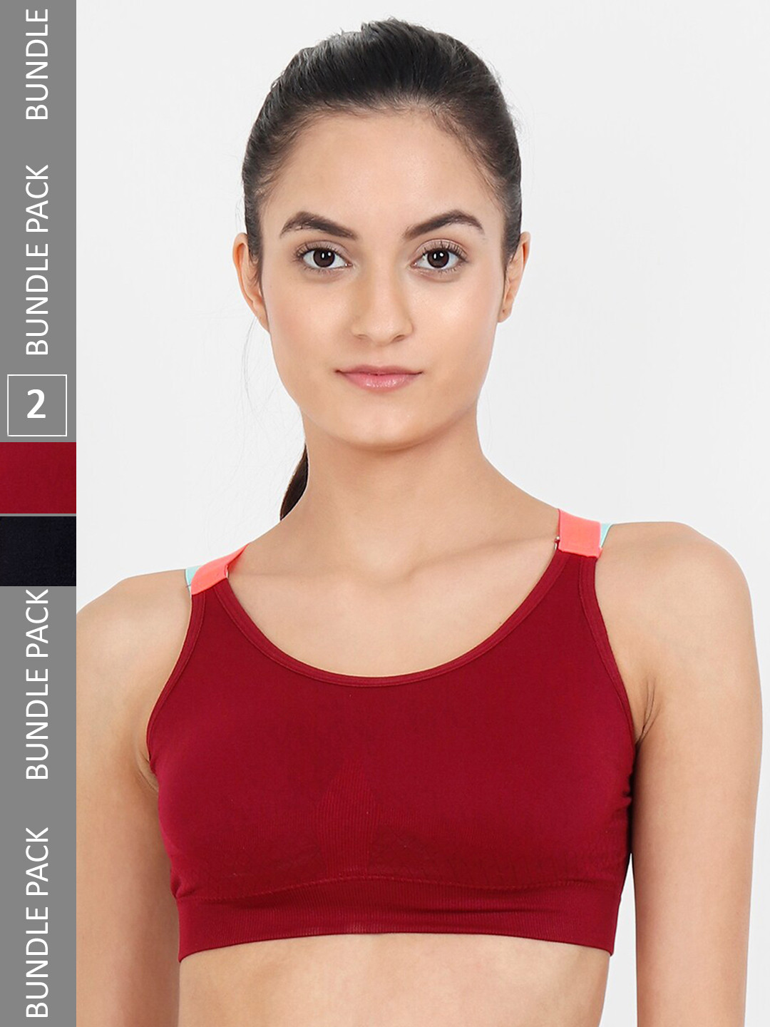 Lebami Pack Of 2 Full Coverage Lightly Padded Dry Fit Workout Bra With All Day Comfort