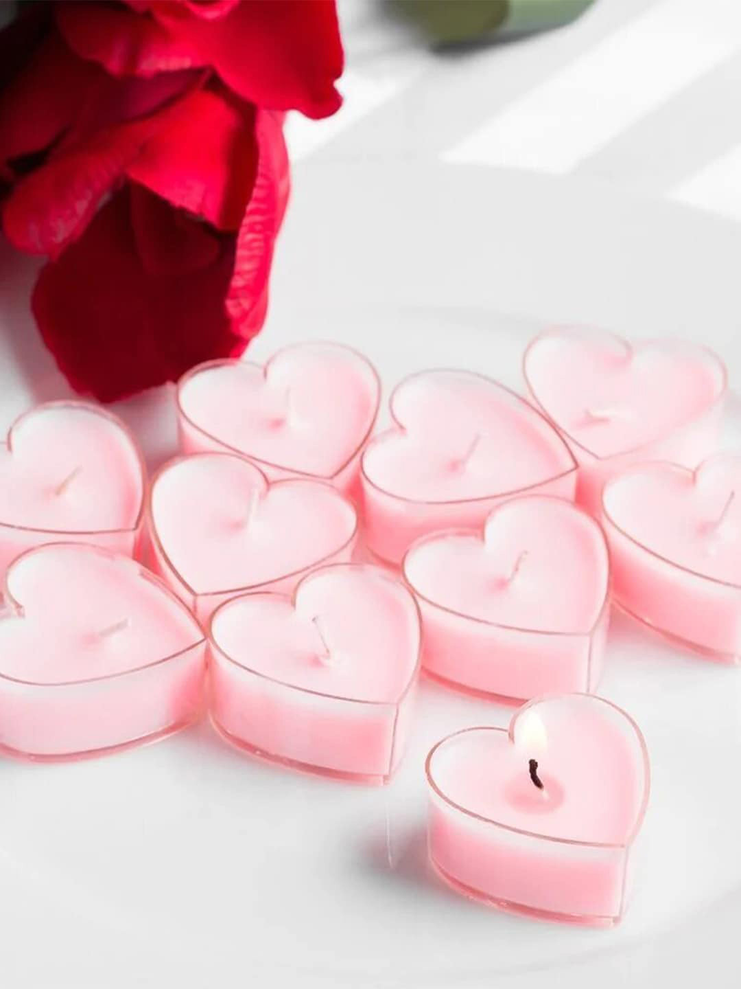 Aromatic Fables Heart Shaped 12Pcs Scented 1 Wick Mogra Solid Regular Tea Light Candles
