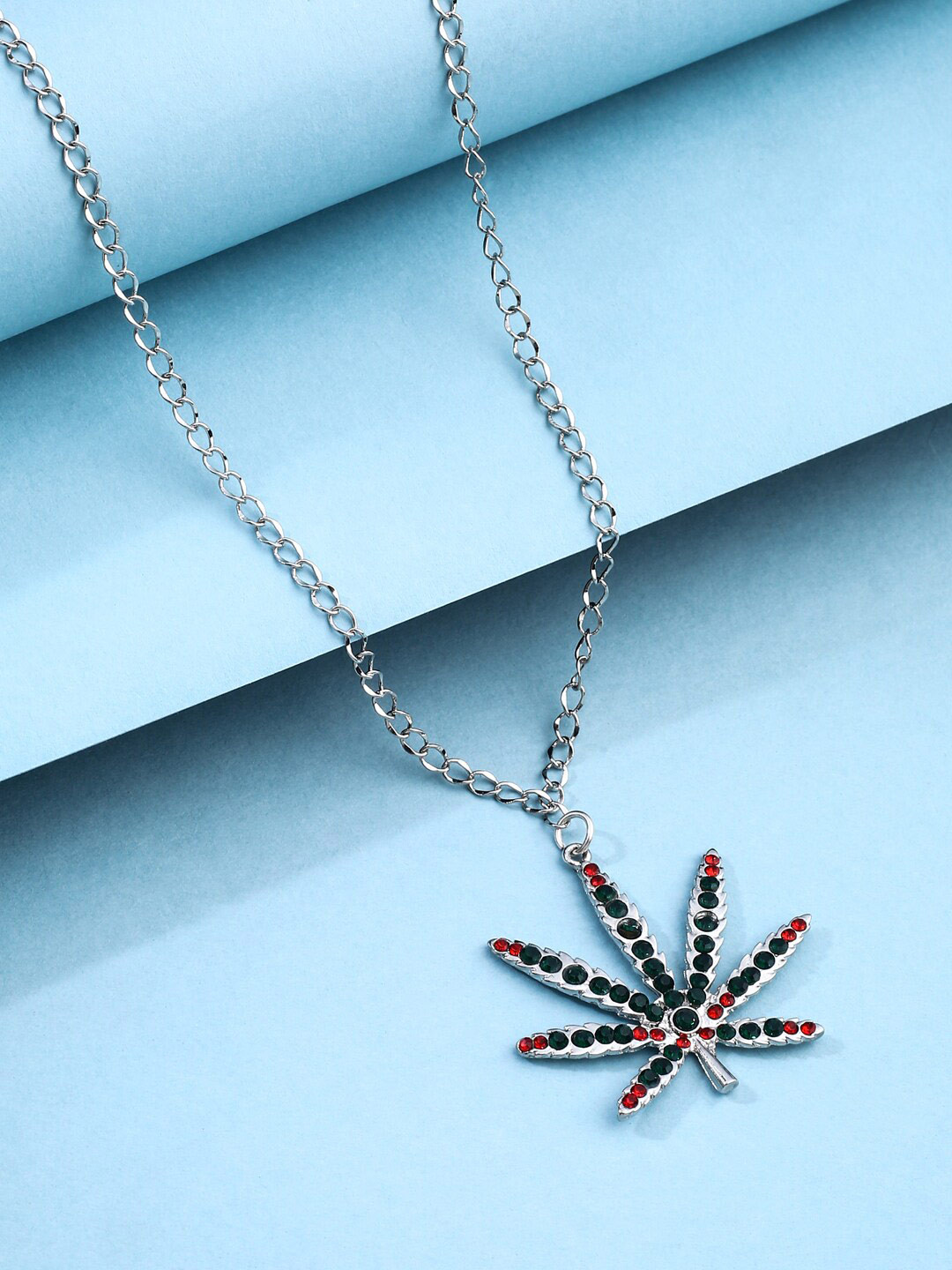 VIRAASI Silver-Plated Leaf Pendant With Chain