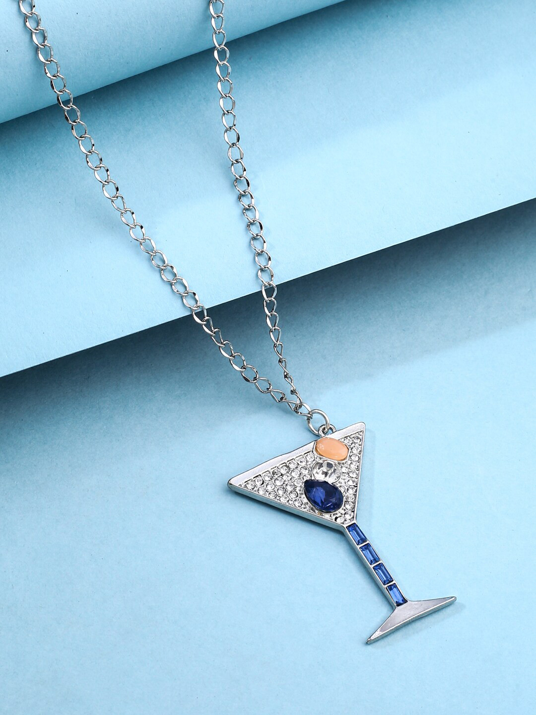 VIRAASI Silver-Plated Wine Glass Pendant with Chain Necklace