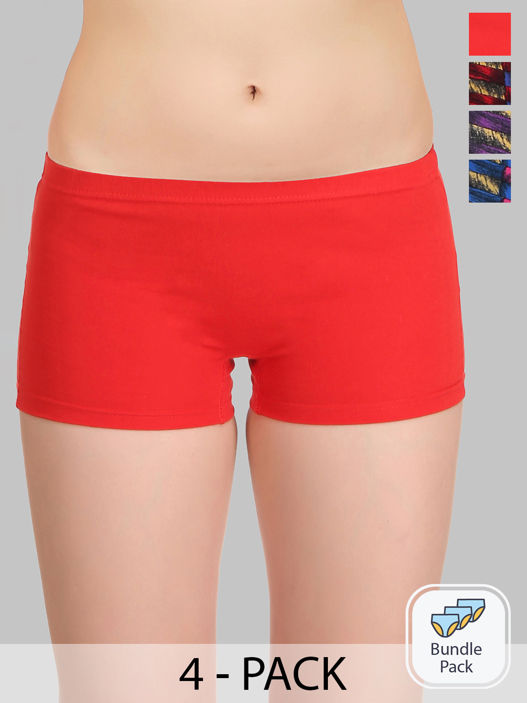 SELFCAREPack Of 4 Pure Cotton Mid Rise Anti-Odour Boyshort Briefs