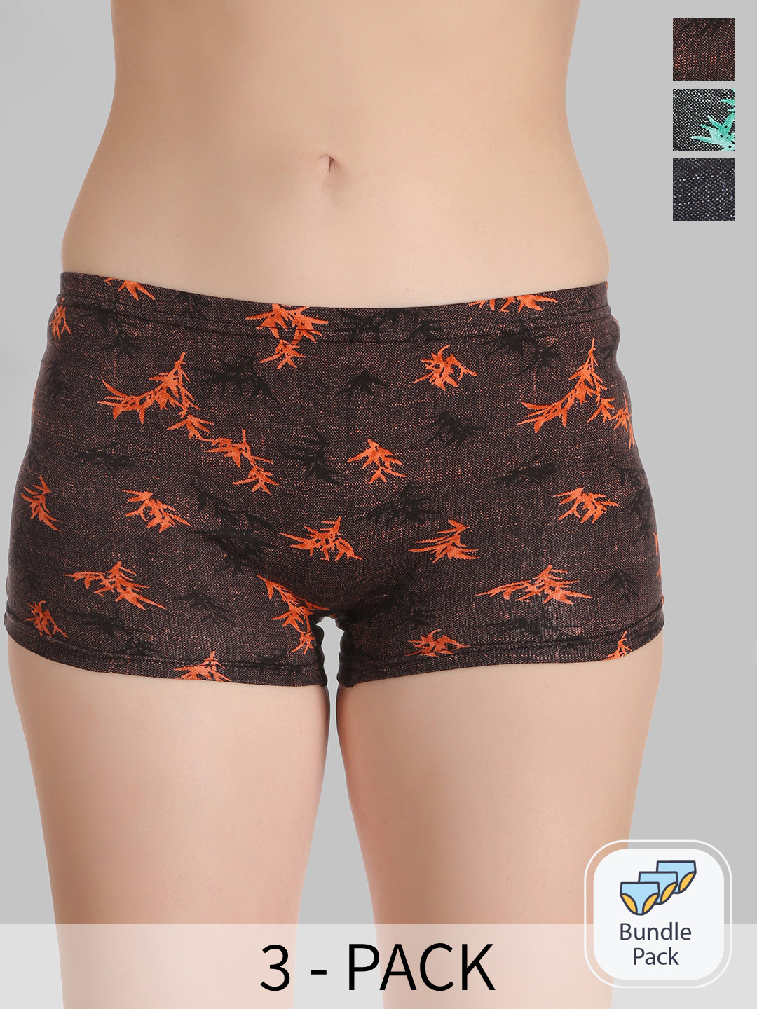 SELFCARE Pack Of 3 Conversational Printed Anti-Oudour Pure Cotton Boyshort Briefs