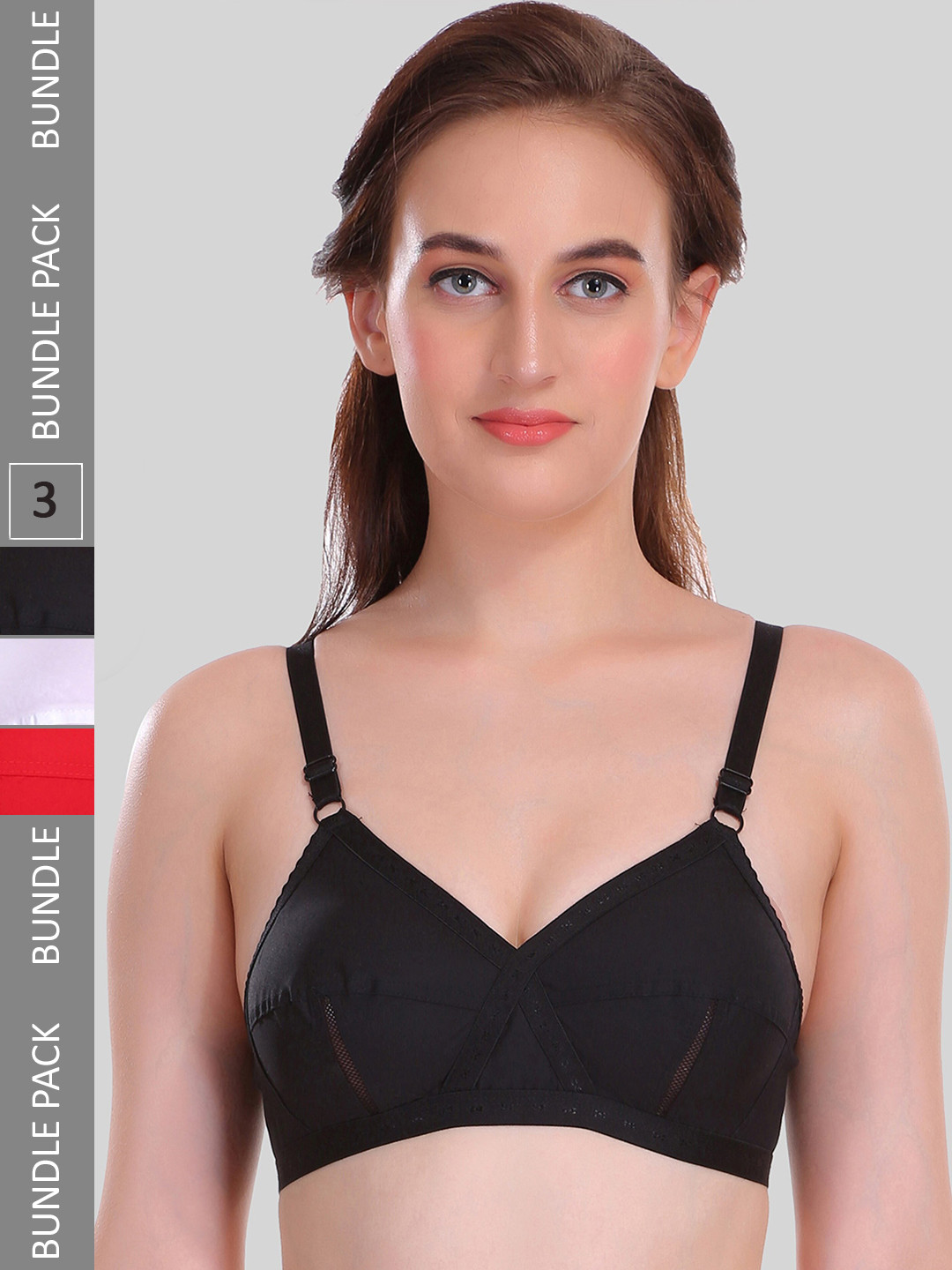 SELFCARE Pack Of 3 Sinker Non Padded Rapid-Dry Cotton Everyday Bras With Full Coverage