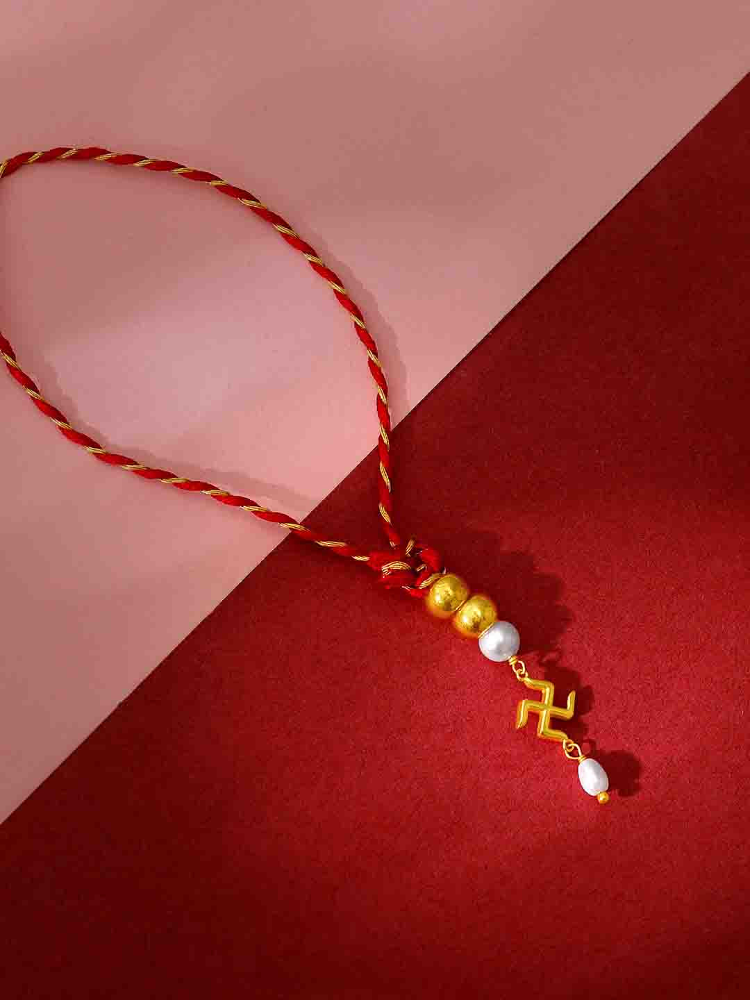 GIVA Women 92.5 Sterling Silver 18KT Gold-Plated Swastik-Charm Rakhi With Roli Chawal
