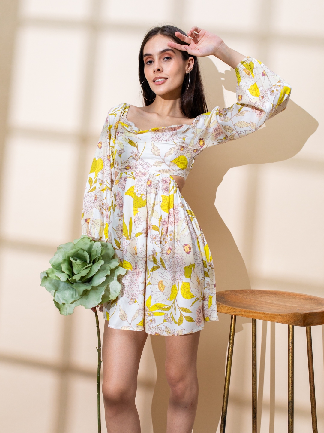 Stylecast X Hersheinbox Floral Print Cowl Neck Cut Out Detail Satin A Line Mini Dress - Dresses for Women 24498454 | Myntra