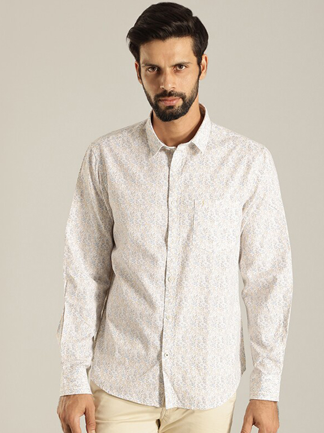 Indian Terrain Slim Fit Micro Disty Printed Pure Cotton Casual Shirt