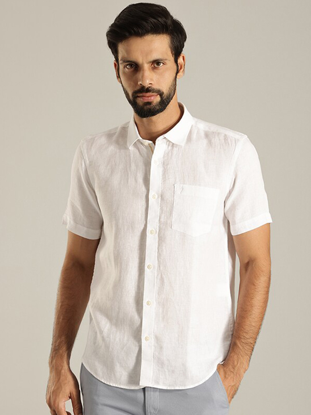 Indian Terrain India Slim Spread Collar Pure Linen Casual Shirt