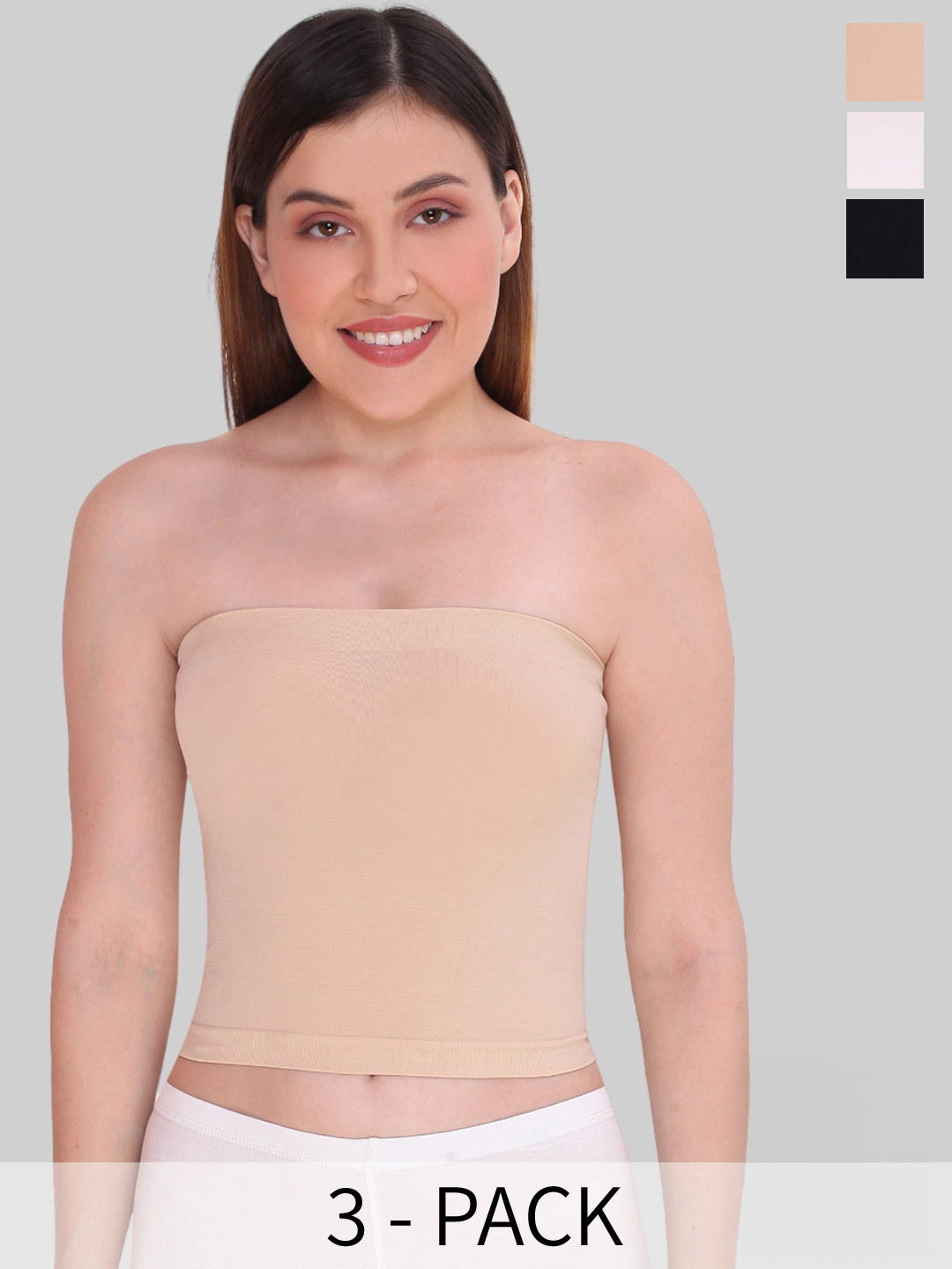 PLUMBURY Pack Of 3 Seamless 4 Way Stretch Fabric Tube Camisoles