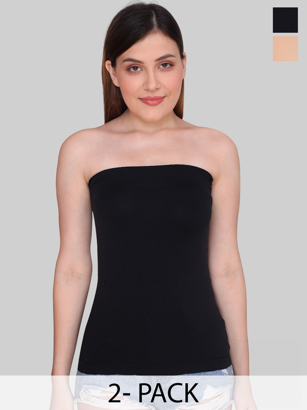 PLUMBURY Pack Of 2 Strapless Tube Camisoles