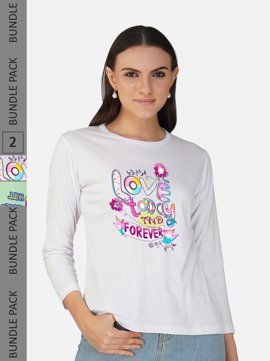 CHOZI Pack 2 Typography Printed Round Neck Cotton T-shirt