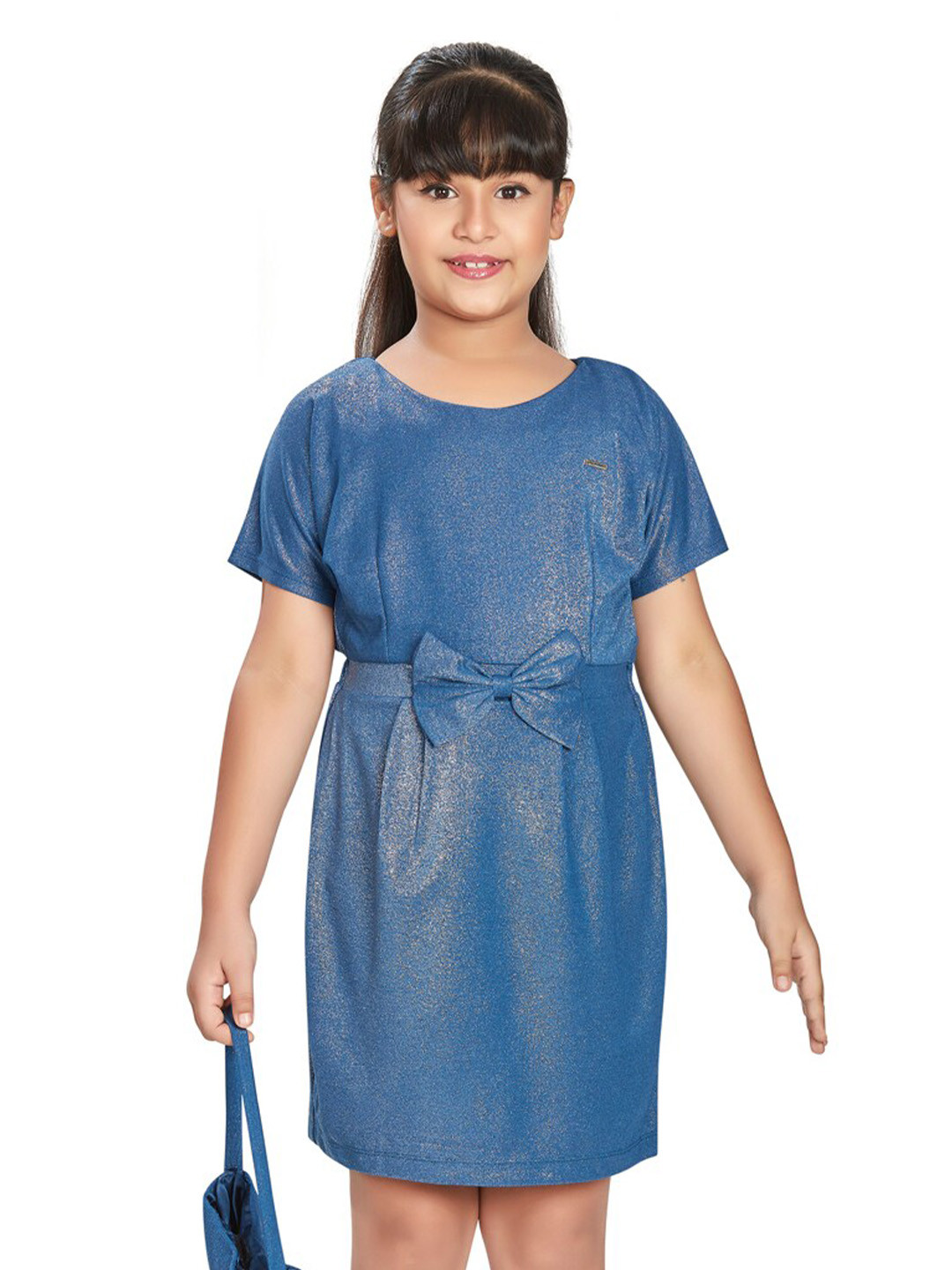 Peppermint Girls Round Neck Bow Detail A-Line Cotton Dress