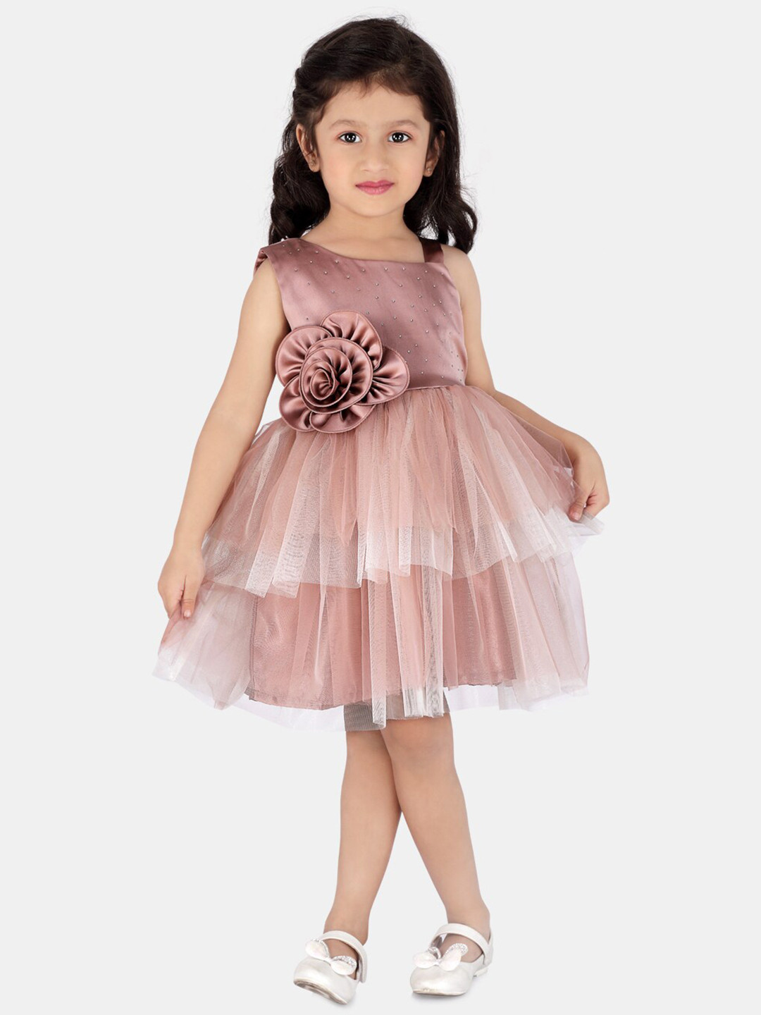 Peppermint Shoulder Strap Neck Layered Fit & Flare Dress