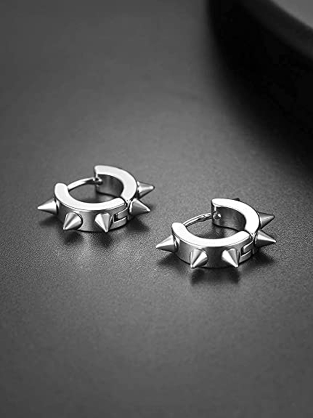 KRYSTALZ Silver-Toned Spiked Hoop Earrings