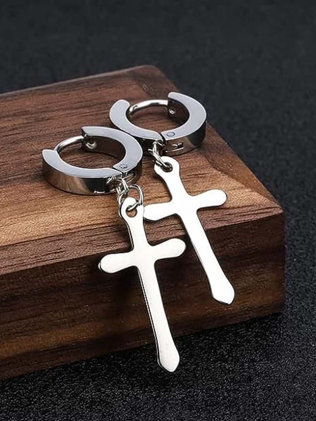 KRYSTALZ Cross Religious Stainless Steel Contemporary Drop Earrings