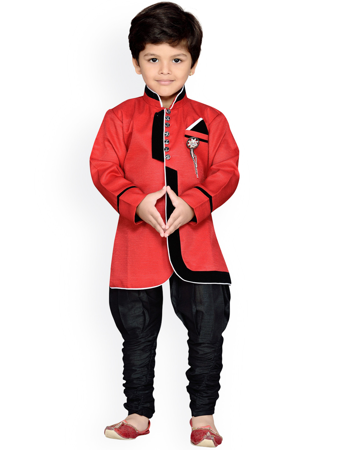AJ Dezines Boys Red & Black Sherwani