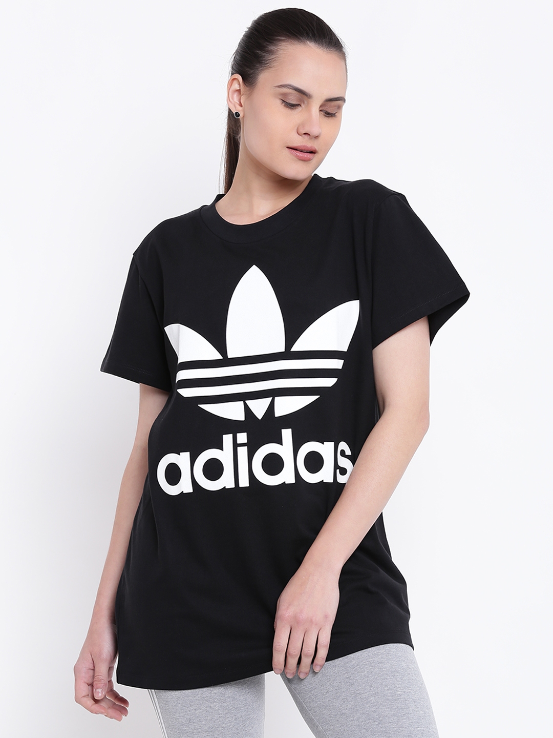 Buy ADIDAS Originals Black Big TREFOIL Printed Pure Cotton T Shirt -  Tshirts for Women 2450758