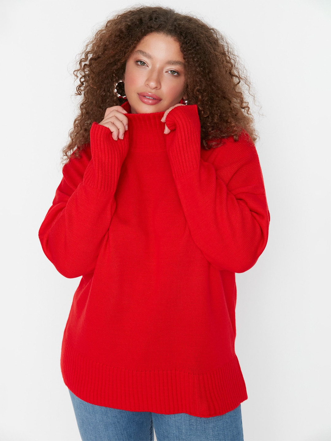 Trendyol Ribbed Mock Collar Pullover Sweater