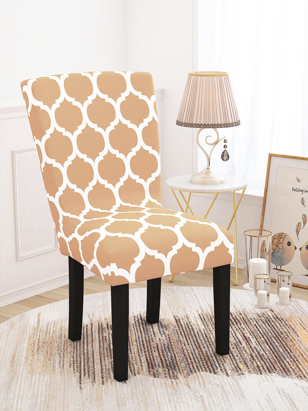 Story@home Beige Motif Printed Chair Cover