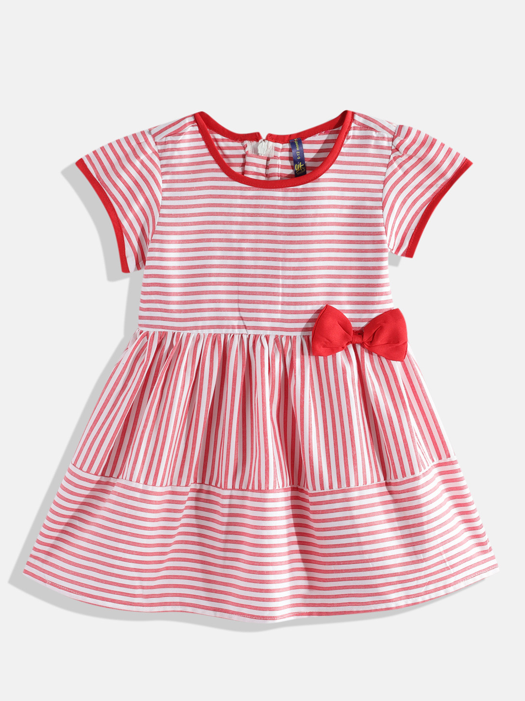YK Girls Striped A-Line Dress with Bow Detail