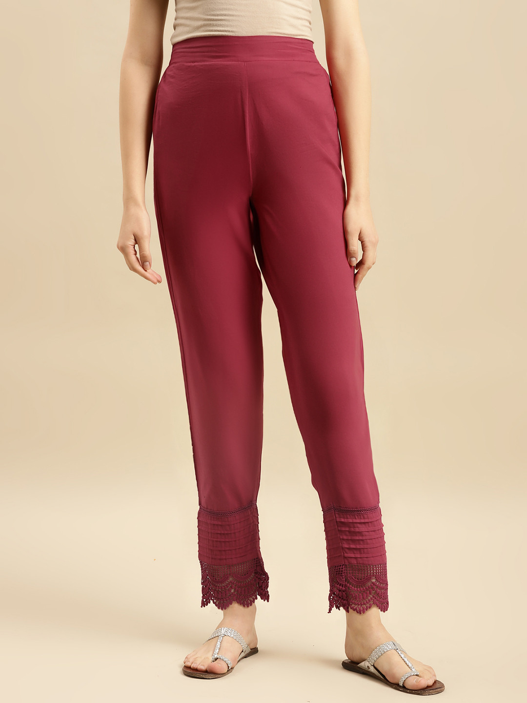 Rangita Women Pencil Slim Fit Plain Pure Cotton Ethnic Trousers