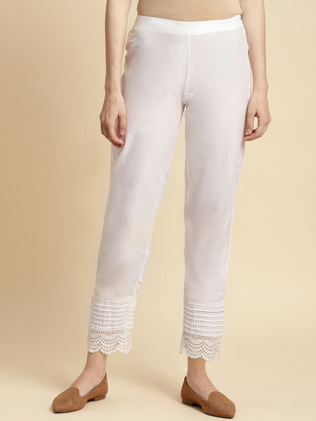Rangita Women Pencil Slim Fit Plain Pure Cotton Ethnic Trousers