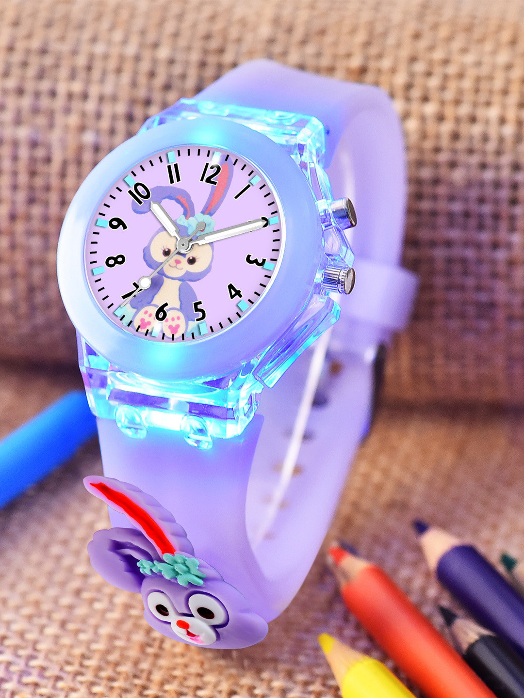 Shocknshop Unisex Kids Cartoon Printed Dial Analogue Multi Function Watch 327 Purple Teddy