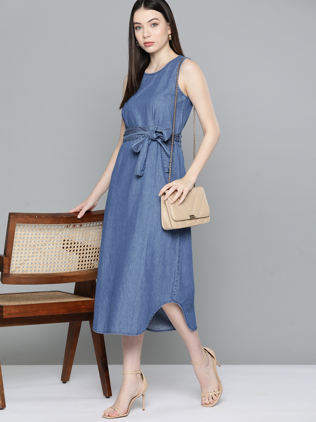 Chemistry Solid Denim A-Line Midi Dress