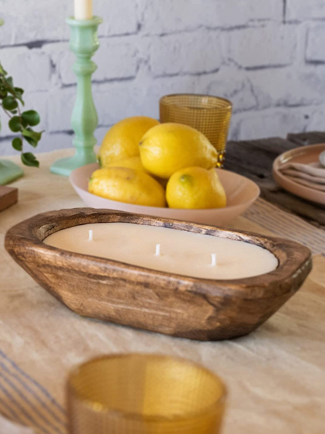 Aromatic Fables Wooden Dough Scented 1 Wick Lavender Solid Geometric Regular Diya Candles