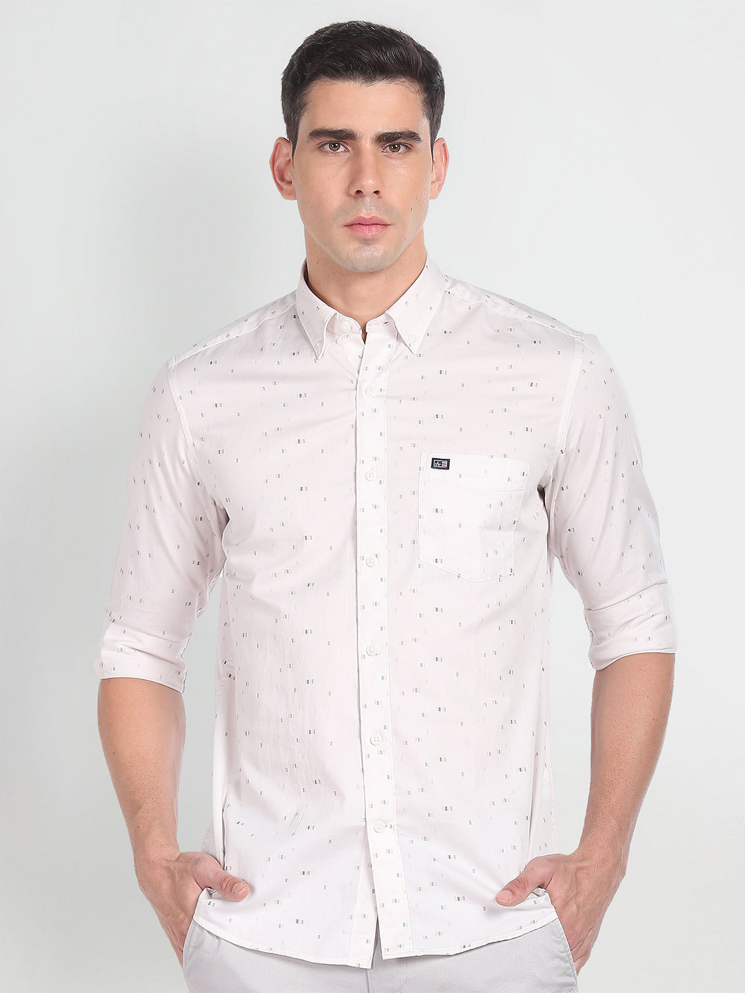 Arrow Sport Button-Down Collar Micro Ditsy Printed Slim Fit Opaque Cotton Casual Shirt