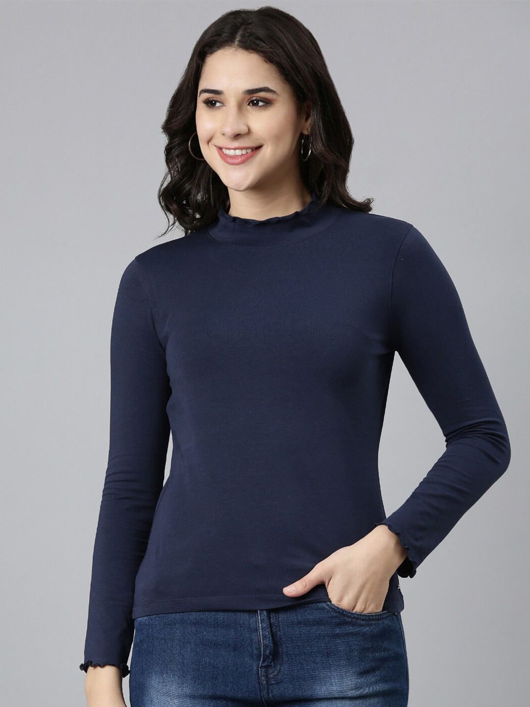 TWIN BIRDS High Neck Frill T-Shirt