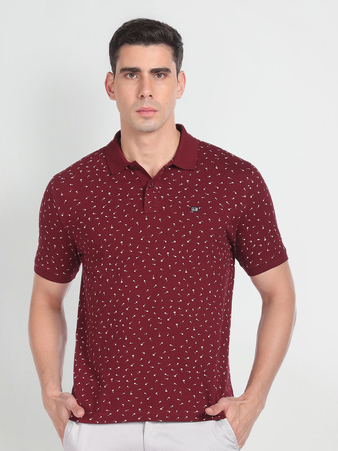 Arrow Sport Floral Printed Polo Collar Pure Cotton T-shirt