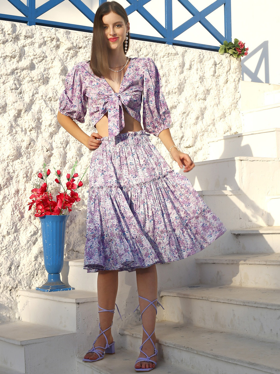 Sera Lavender Printed Top & Skirt Co-Ord