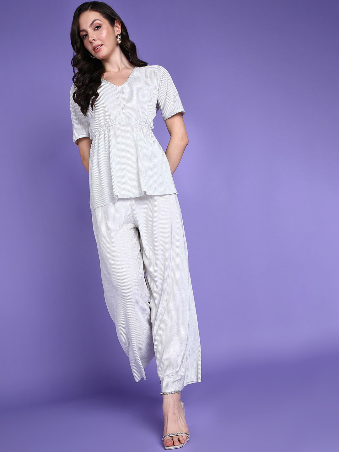 Popwings Self Design Top With Palazzo Co-Ords