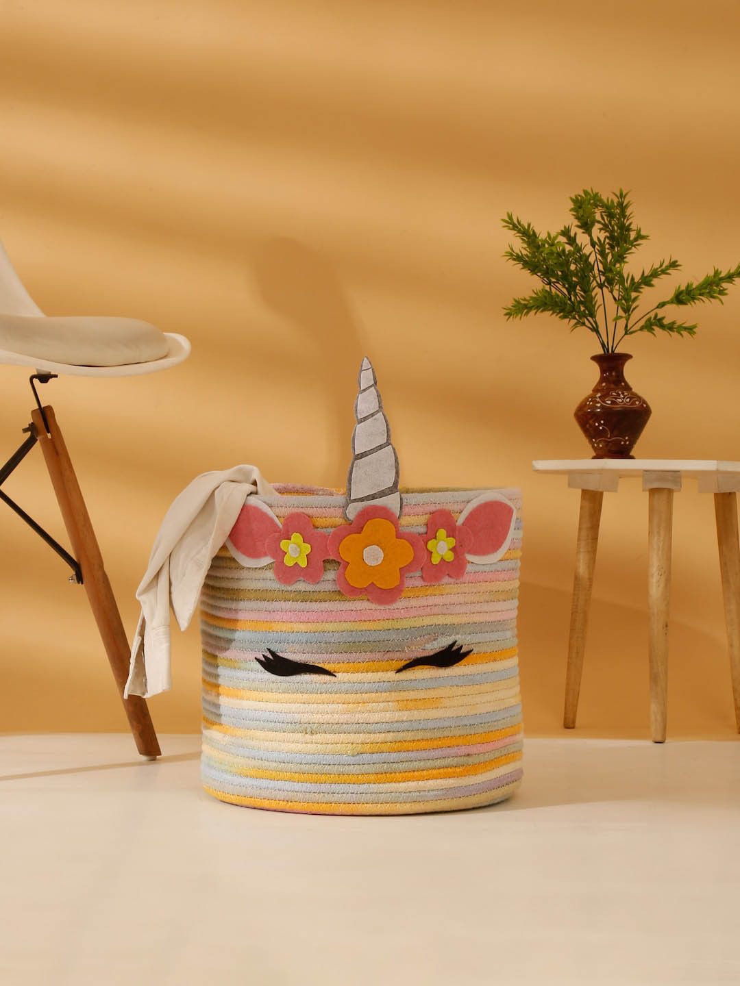 HOSTA HOMES Kids Pink & Blue Cartoon Face Pure Cotton Laundry Bag