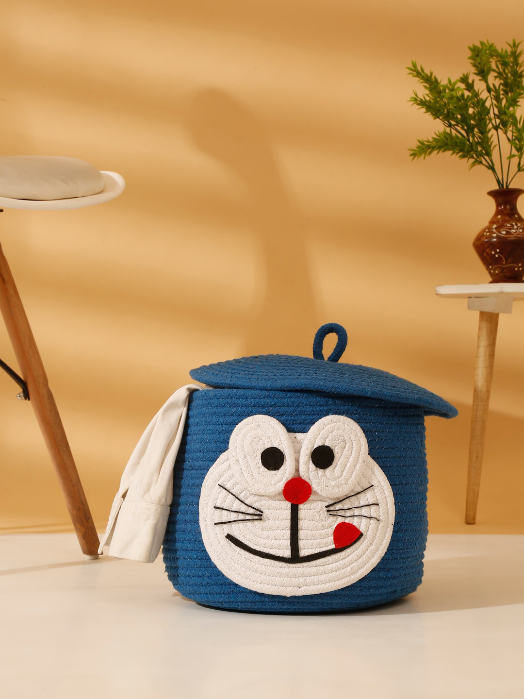 HOSTA HOMES Kids Blue & White Cartoon Face Pure Cotton Laundry Bag