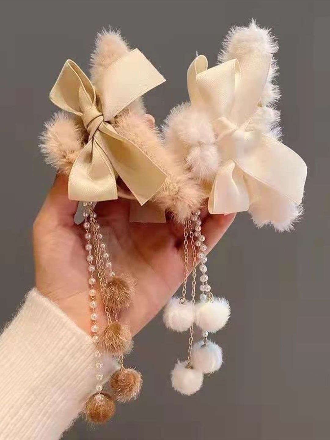 DN Creation Set of 4 Faux Fur Large Bow Hair Holder Claw Clip